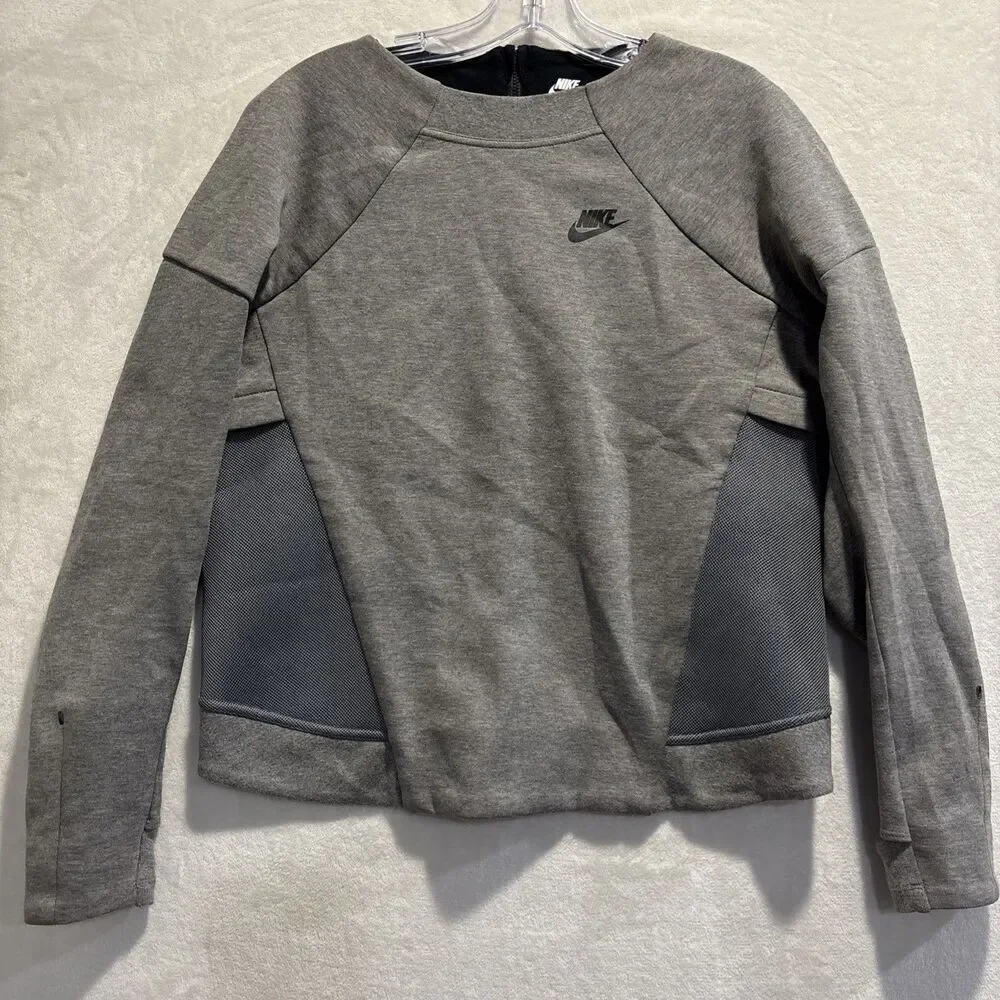 Nike Sportswear Tech Fleece Mesh Crew Zipper Thumbholes Gray Women's Size Small